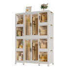 Portable Wardrobe Closet Storage Organizer for Clothes with Magnetic Doors, 12 Cubes & 2 Hanging Rods, White - Grand Goldman Shop