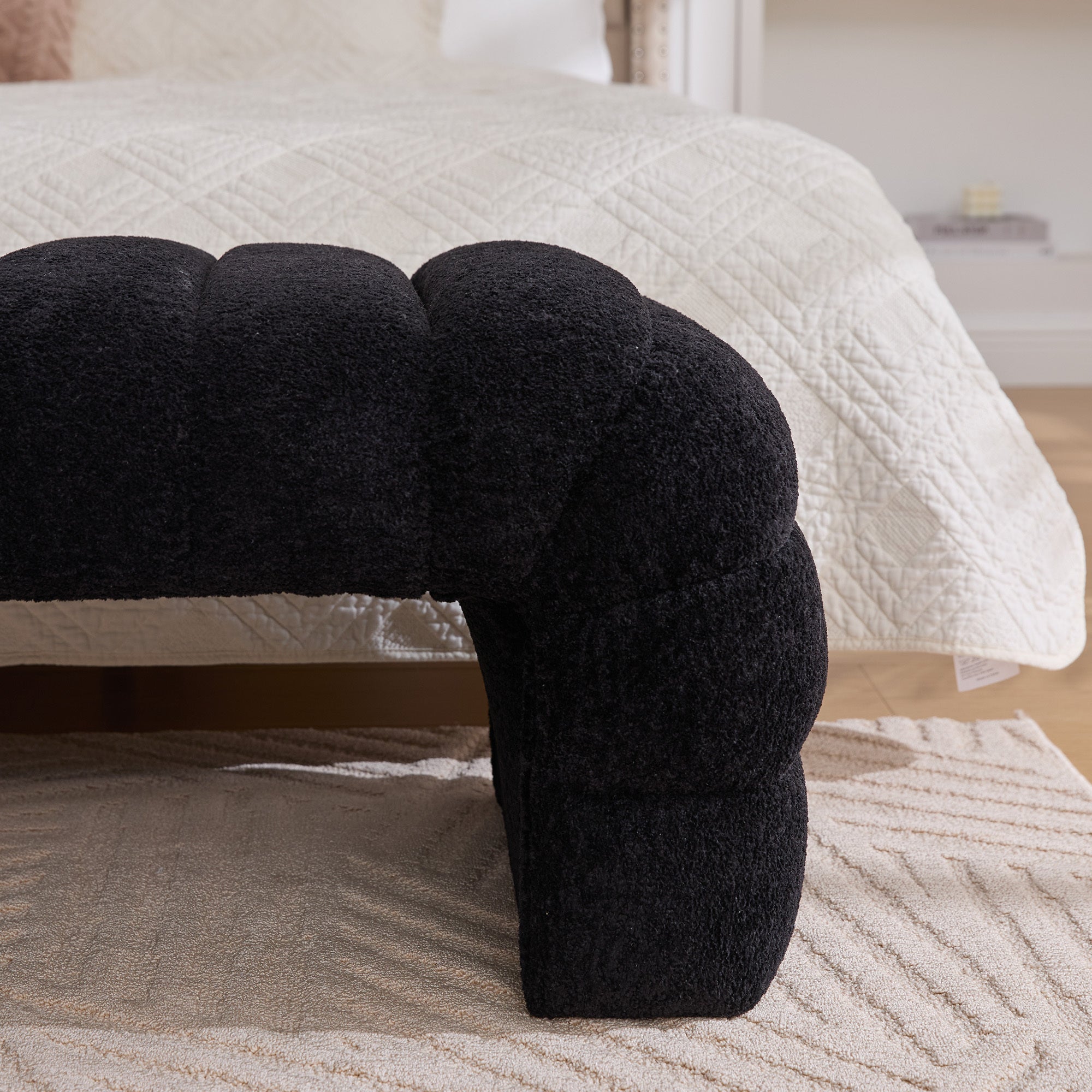 Modern Upholstered Armless Bed Bench with Channel Tufted Design in Black Chenille - Grand Goldman Shop