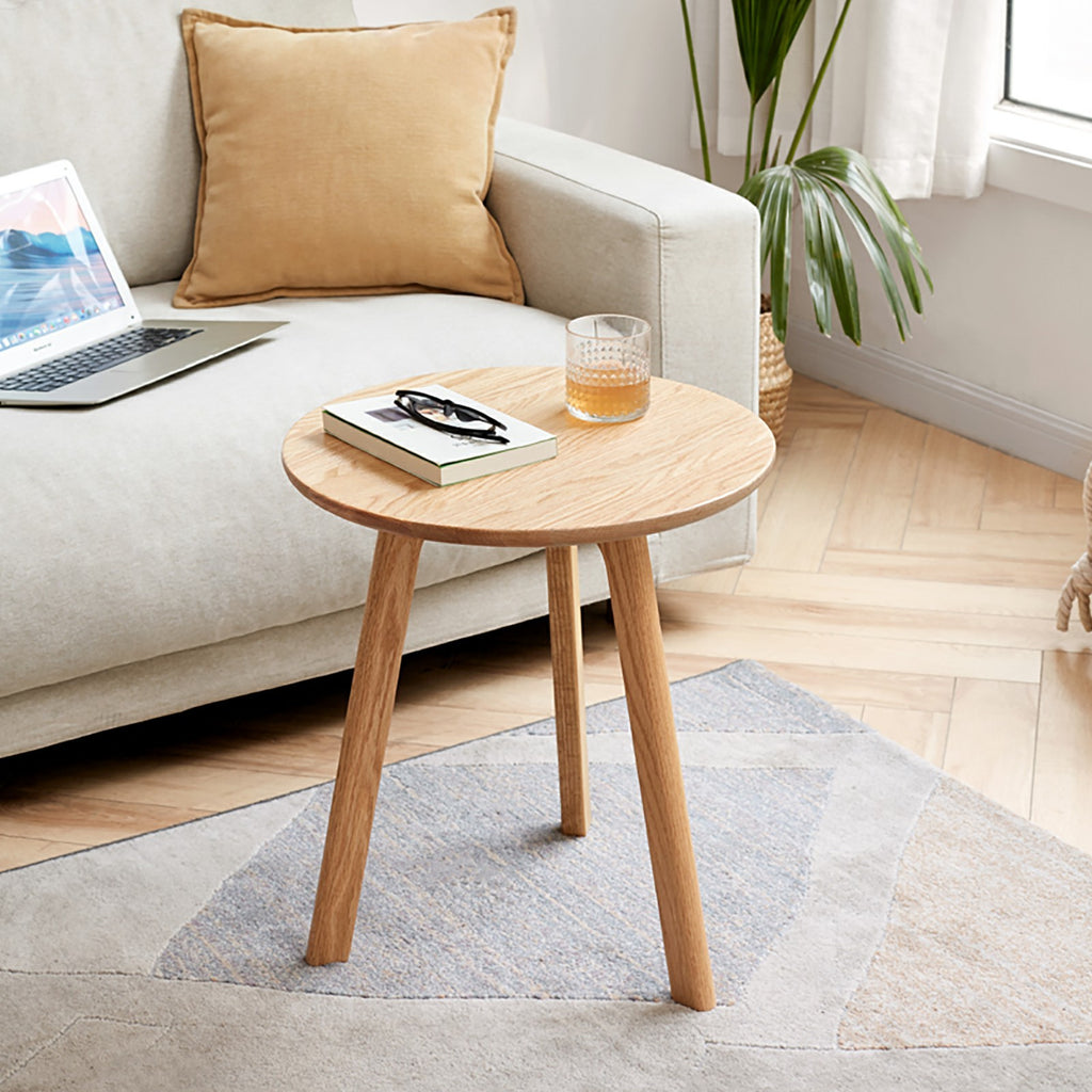 Round End Table- Small End Table Side Table Coffee Table Bedside Table Night Stand for Living Room Bedroom & Balcony, 100% Natural Solid Oak Wood Easy to Assemble - Grand Goldman Shop