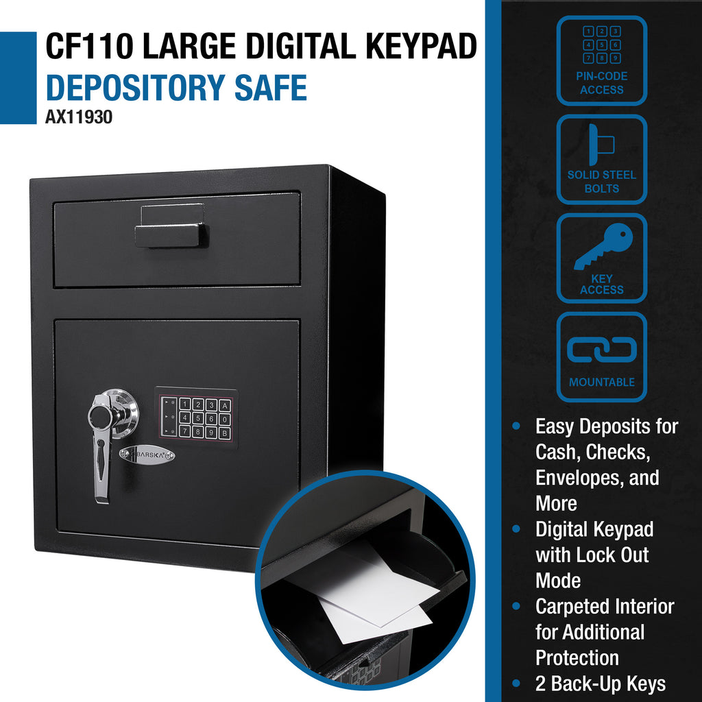 Digital Keypad Depository Safe Steel Construction Black 1.1 Cu Ft | Premium Home Decor - Grand Goldman