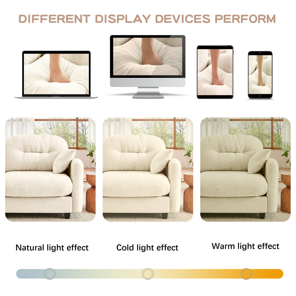 Loveseat Cloud Sectional Couches  Chenille Fabric, Quilted Pleated Design, Ergonomic Design, High-Density Foam Easy Install Elegant Armrests High Quality Wooden Base,Fits Living Rooms,Beige - Grand Goldman Shop