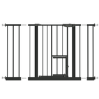 Baby Gate with Cat Door, 29.5-44.1' Metal Pet Door for Stairs & Doorways,Pressure Mounted,No Tools Needed, Black | Premium Ho