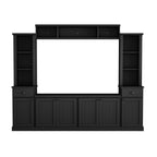 Minimalist Entertainment Wall Unit Set with Bridge for TVs Up to 75'', Ample Storage Space TV Stand with Adjustable Shelves, Modernist Large Media Console for Living Room, Black - Grand Goldman Shop