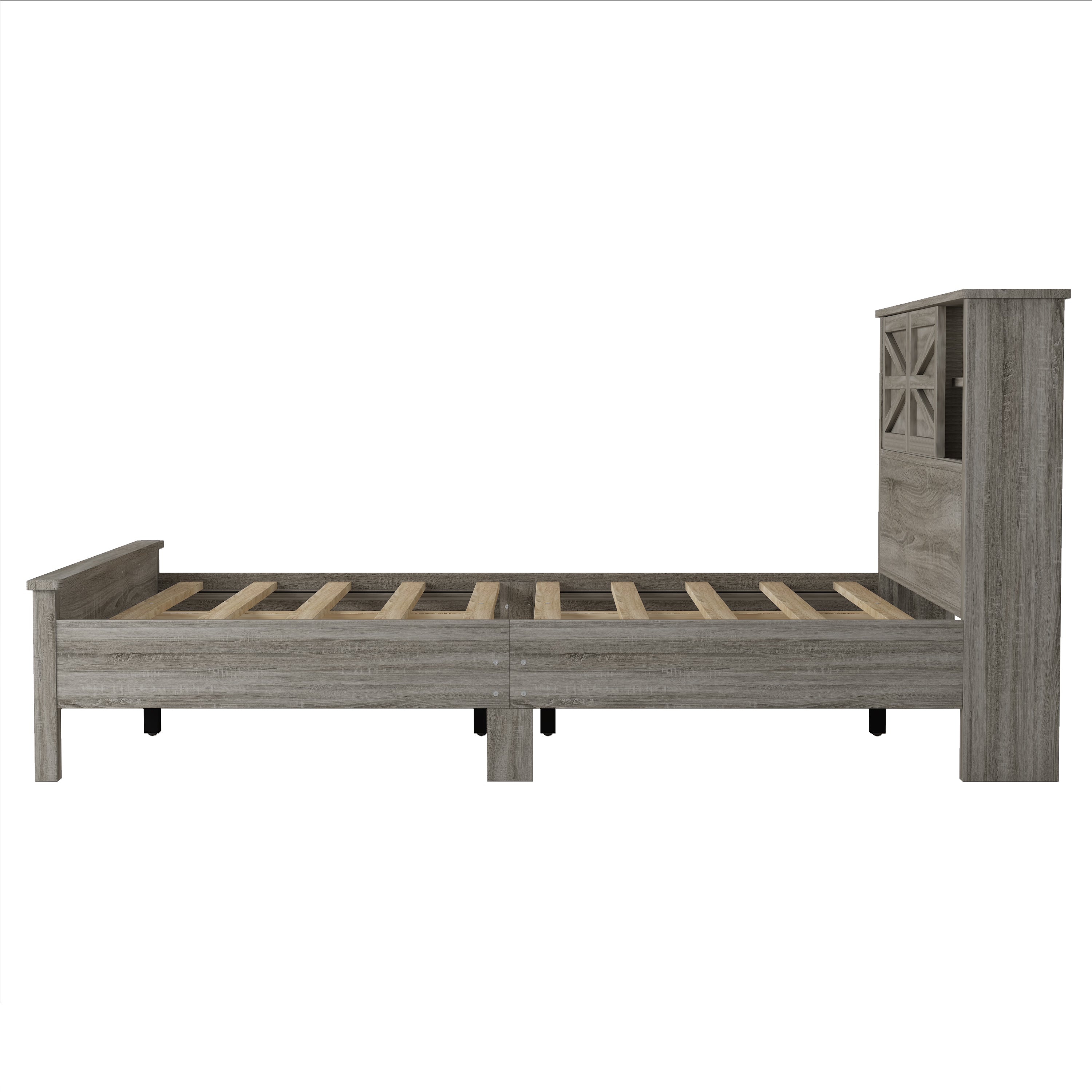 3-Pieces Bedroom Sets Queen Size Farmhouse Platform Bed with Double Sliding Door Storage Headboard and Charging Station, Storage Nightstand and Dresser, Antique Gray(Old SKU HL000092AAG) - Grand Goldman Shop