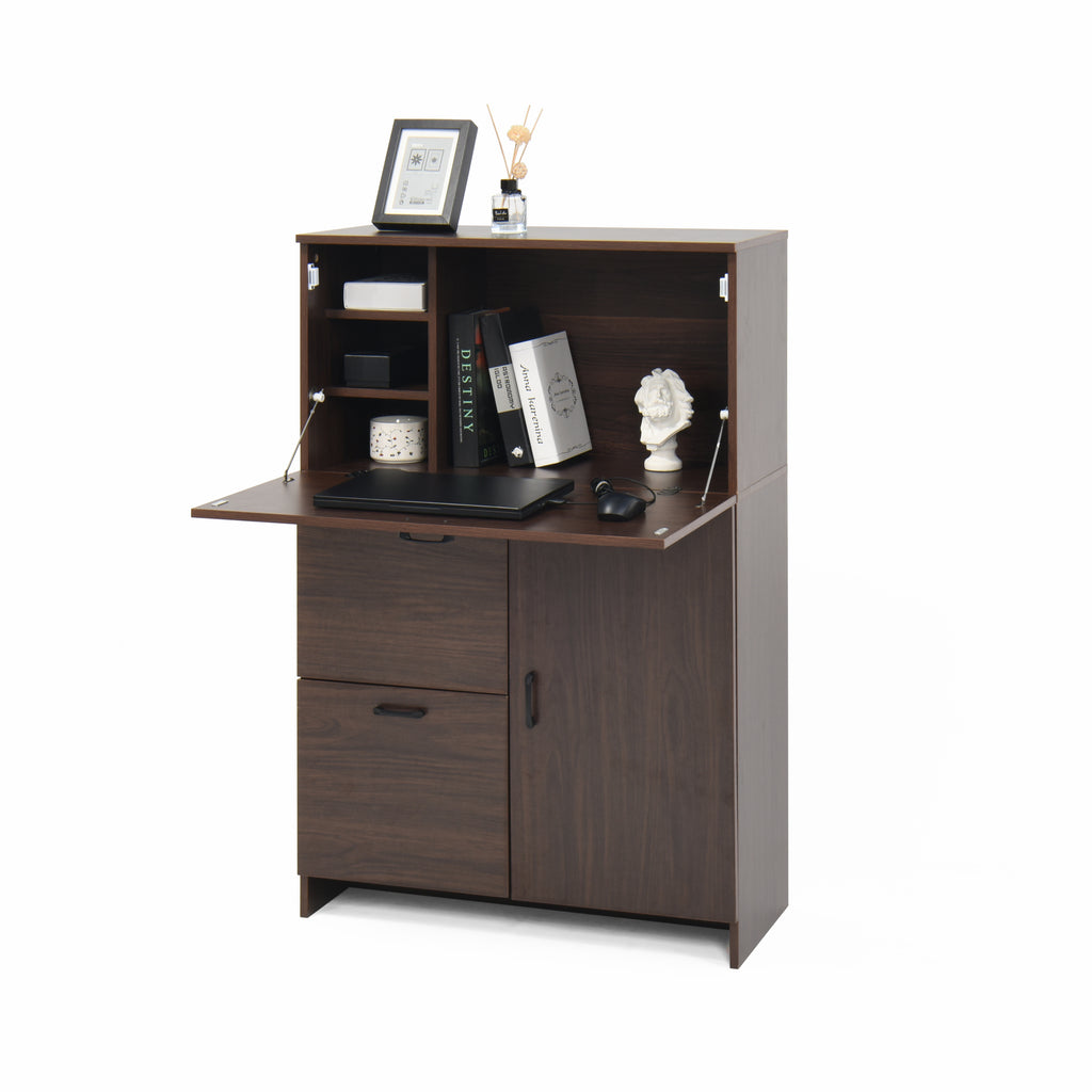 Desk Cabinet, with Storage Drawer & Shelves, Fold-up Desktop, Ideal for Home, Office, Kitchen storage organizer, Dormitory, Small Spaces W31.49'xD13.78'xH47.2' - Grand Goldman Shop