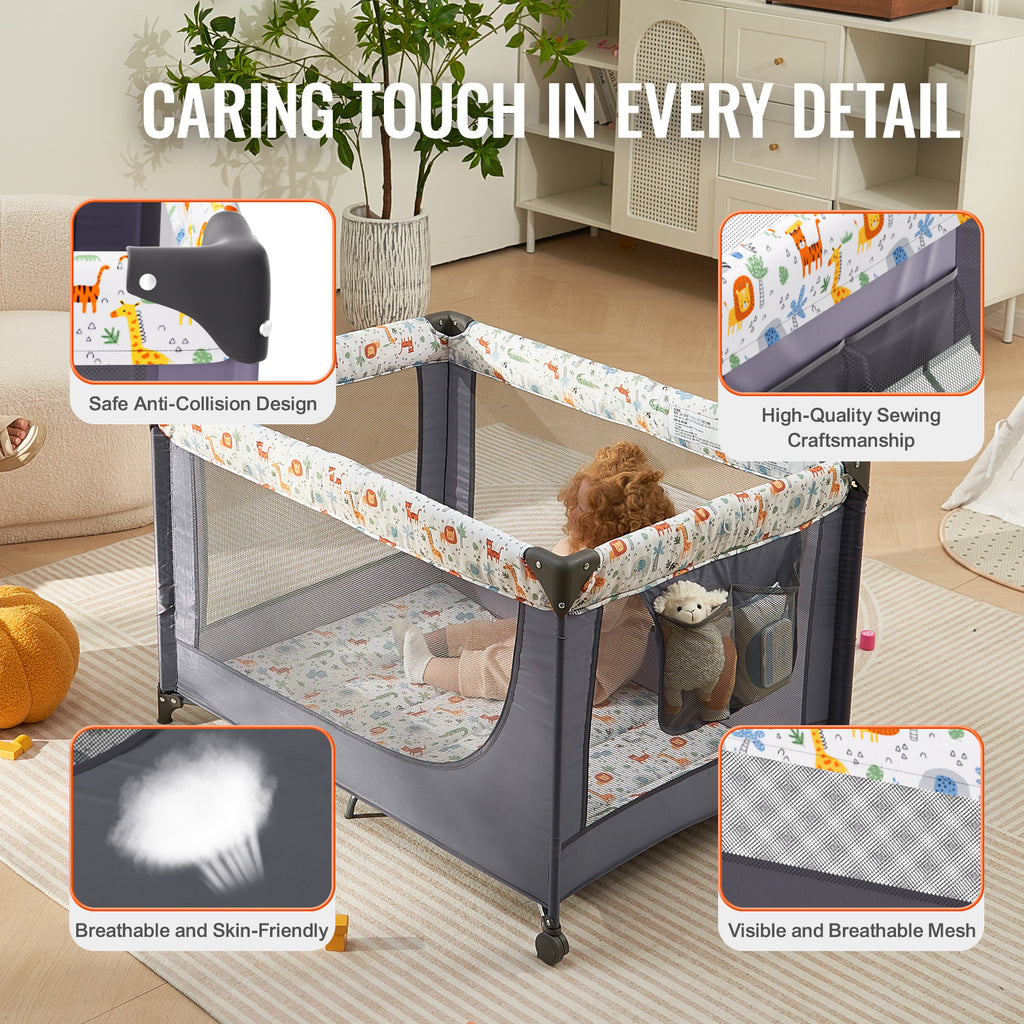 Baby Playpen Quick-Folding Portable Baby Toddler Fence Play Yard & Wheels - Grand Goldman