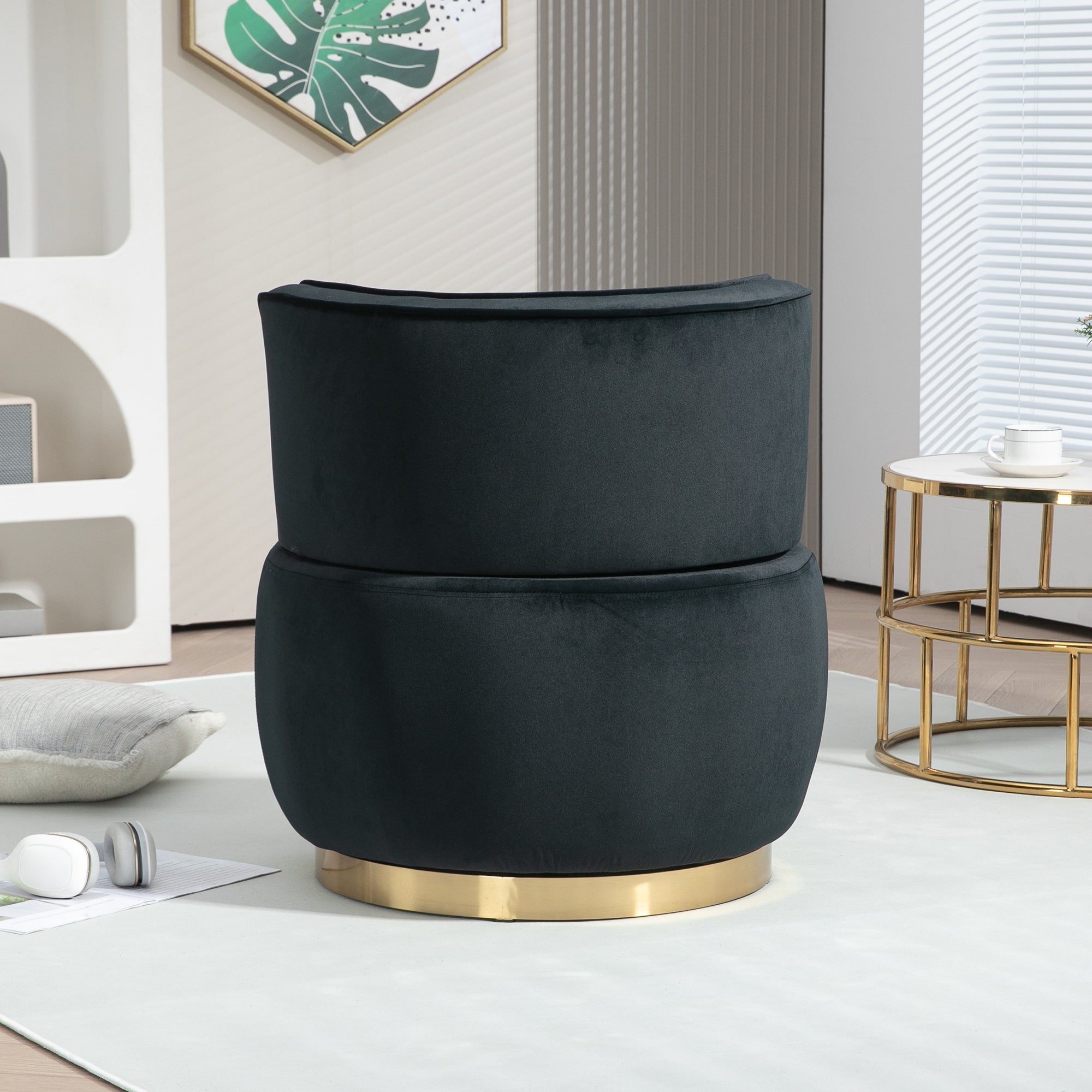 COOLMORE Swivel Barrel Chair, 360 Degree Round Armchair with Fluffy Velvet Upholstery for Living Room, Bedroom, Office - Grand Goldman Shop