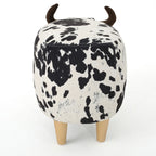 Cow-Shaped Ottoman Footstool, Black and White Modern Accent Stool with Velvet Horns, Fabric Body, Birch Legs - Grand Goldman Shop