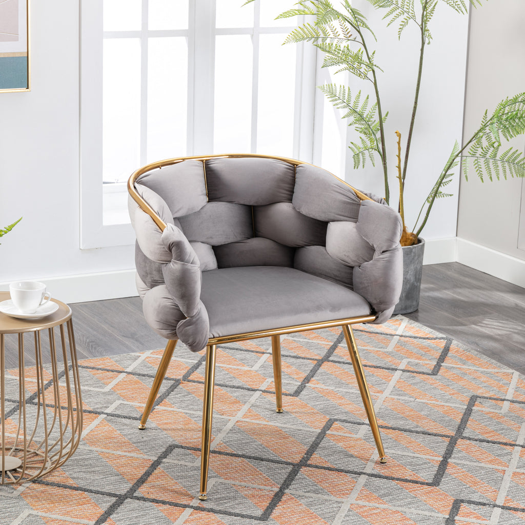 Luxury Modern Simple Leisure Velvet Single Sofa Chair Bedroom Lazy Person Household Dresser Stool Manicure Table Back Chair Gray - Grand Goldman Shop