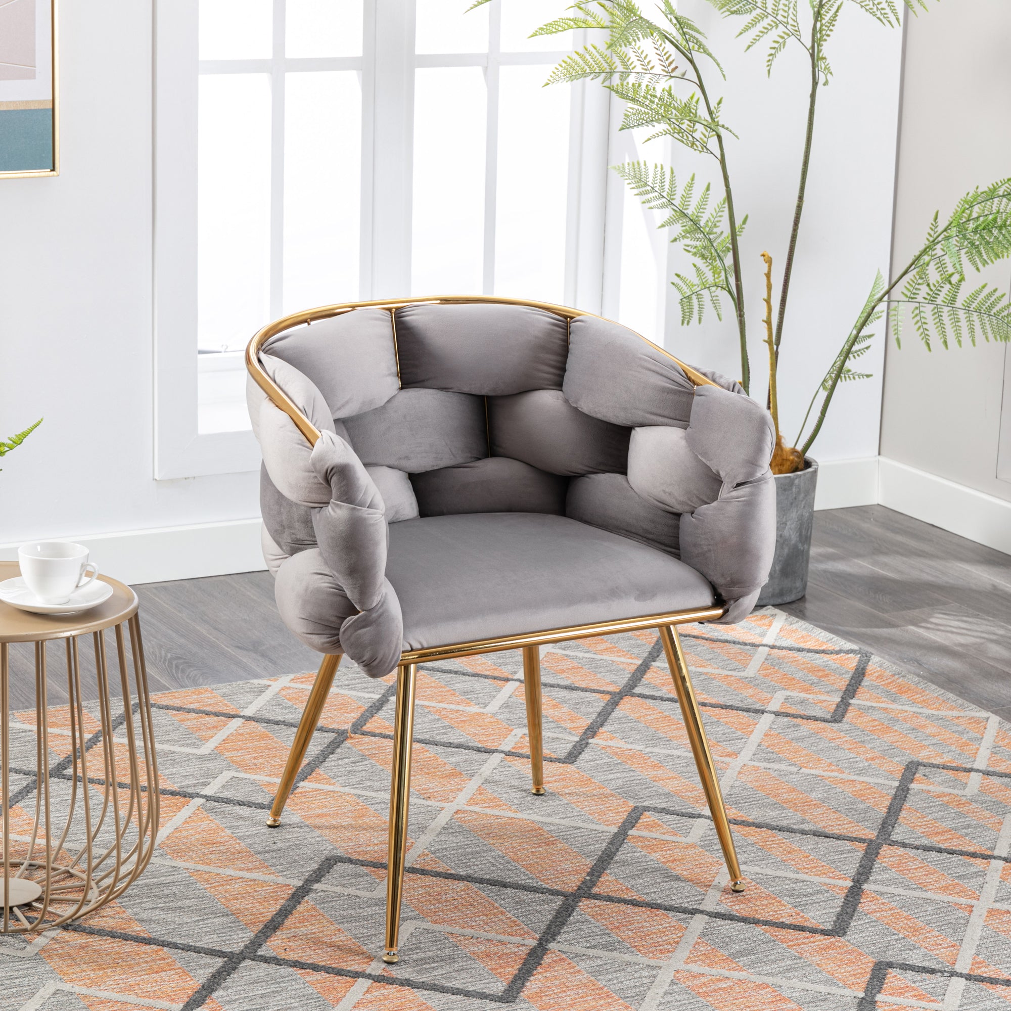 Luxury Modern Simple Leisure Velvet Single Sofa Chair Bedroom Lazy Person Household Dresser Stool Manicure Table Back Chair Gray - Grand Goldman Shop
