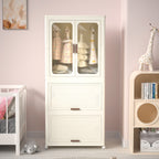 Portable Wardrobe Closet Storage Organizer with Magnetic Doors and Hanging Rod, Cream White - Grand Goldman Shop