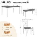 Modern 6-Piece Dining Table Set with Bench and Chairs for Dining Room or Kitchen – Grey & White Two-Tone - Grand Goldman Shop