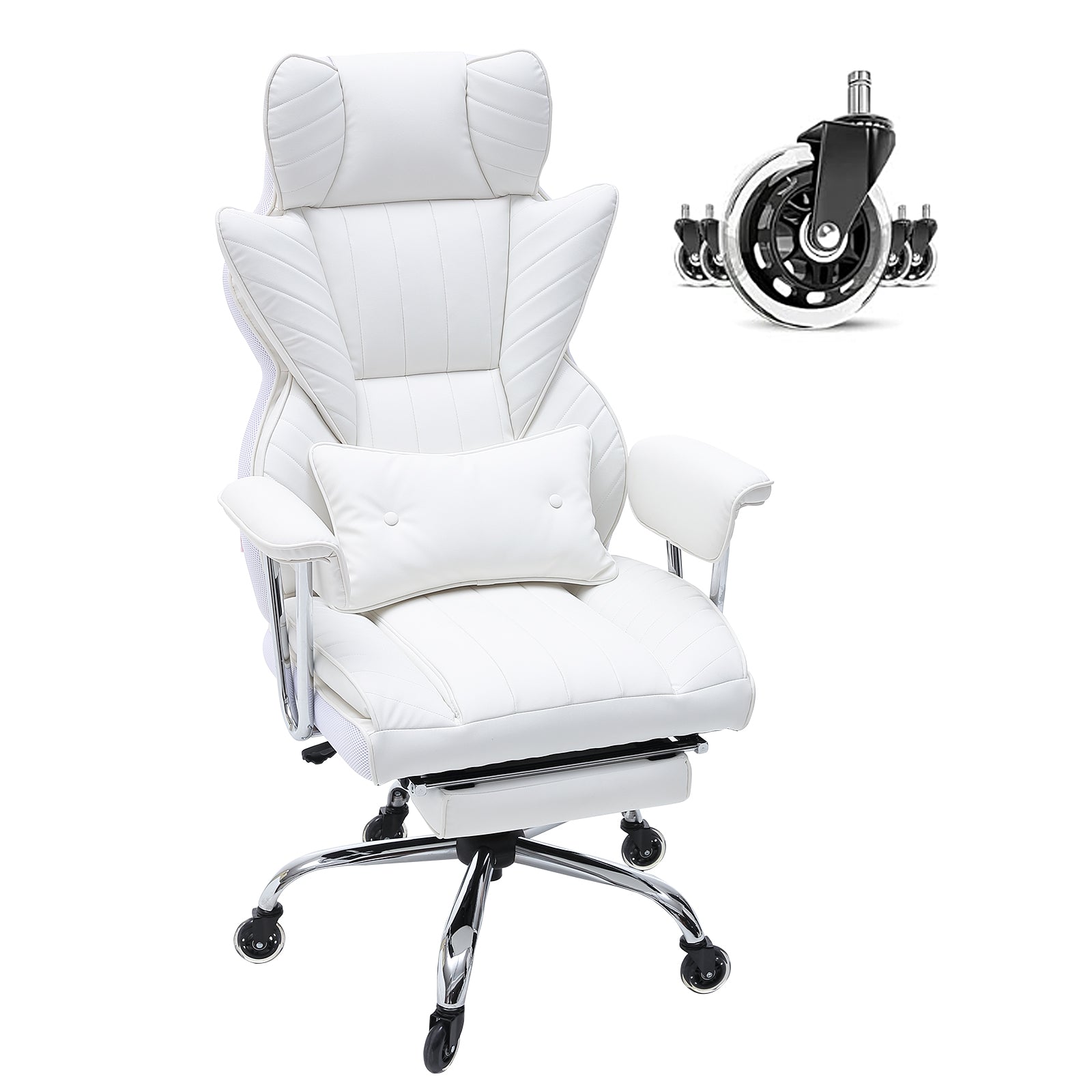 Reclining Office Chair with Footrest, Heavy Duty PU Leather Wide Office Chair, Big and Tall Executive Office Chairs with Lumb