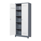 Gray Metal Lockers with Locking Doors, Adjustable Shelves, High Broom Tool Storage Cabinet, 72-Inch Kitchen, Office, Shop Org