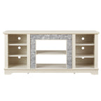 Mantel Stone TV Media Stand with with Faux Stacked Stone Surround, Modern Entertainment Console with Open Storage Space,WHITE, 58.31'W*15.39'D*26.06'H - Grand Goldman Shop