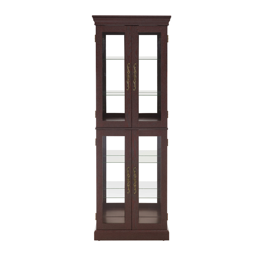 Lighted Glass Curio Display Cabinet,Display Cabinet,Glass Storage Cabinet Glass Wine cabinet Wood Frame Toy Display for Living Room, Kitchen, Pantry light bulb included Dark Cherry - Grand Goldman Shop