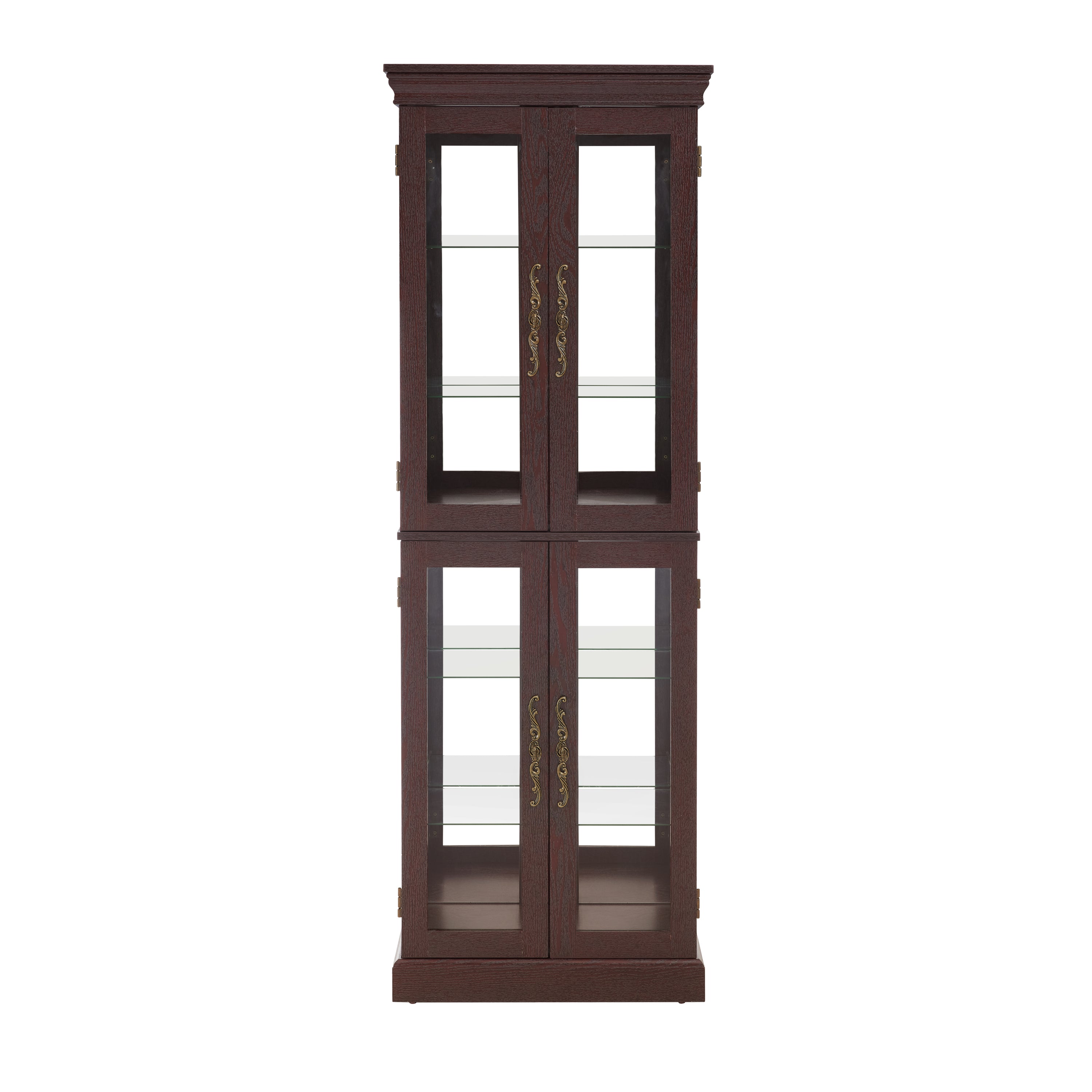 Lighted Glass Curio Display Cabinet,Display Cabinet,Glass Storage Cabinet Glass Wine cabinet Wood Frame Toy Display for Living Room, Kitchen, Pantry light bulb included Dark Cherry - Grand Goldman Shop