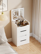 ( 48CM ) 3 in 1 Vanity Desk with Plip Top Mirror, Small Make Up Vanity Set with Visible Glass Desktop, Compact Makeup Vanity with 3 Drawers, Dressing Table for Bedroom ( WHITE COLOR ) - Grand Goldman Shop