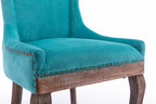 A&A Furniture,Ultra Side Dining Chair，Thickened fabric chairs with neutrally toned solid wood legs， Bronze nail head，Set of 2，Blue - Grand Goldman Shop