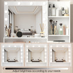 Vanity Desk with Mirror & Light, Large Drawer Three Level Storage Dresser, 3 Lighting Modes Adjustable Brightness, Bedroom Dressing Table(white) - Grand Goldman Shop