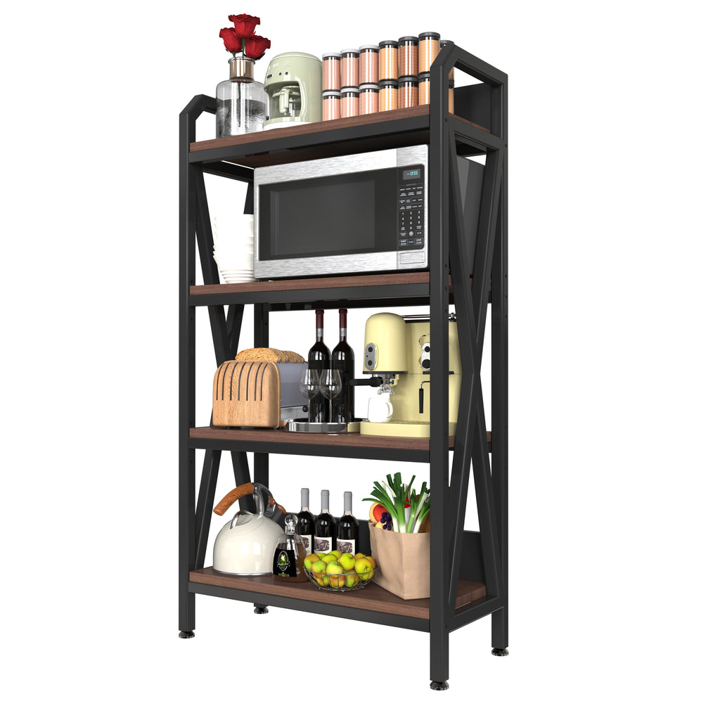 56.30'' Bakers Rack 4-Level Storage Shelves Metal and Wooden Kitchen Shelves, Kitchen Organizers and Storage, for Garage, Pantry, Bathroom, Closet ,33.50'' Length - Grand Goldman Shop