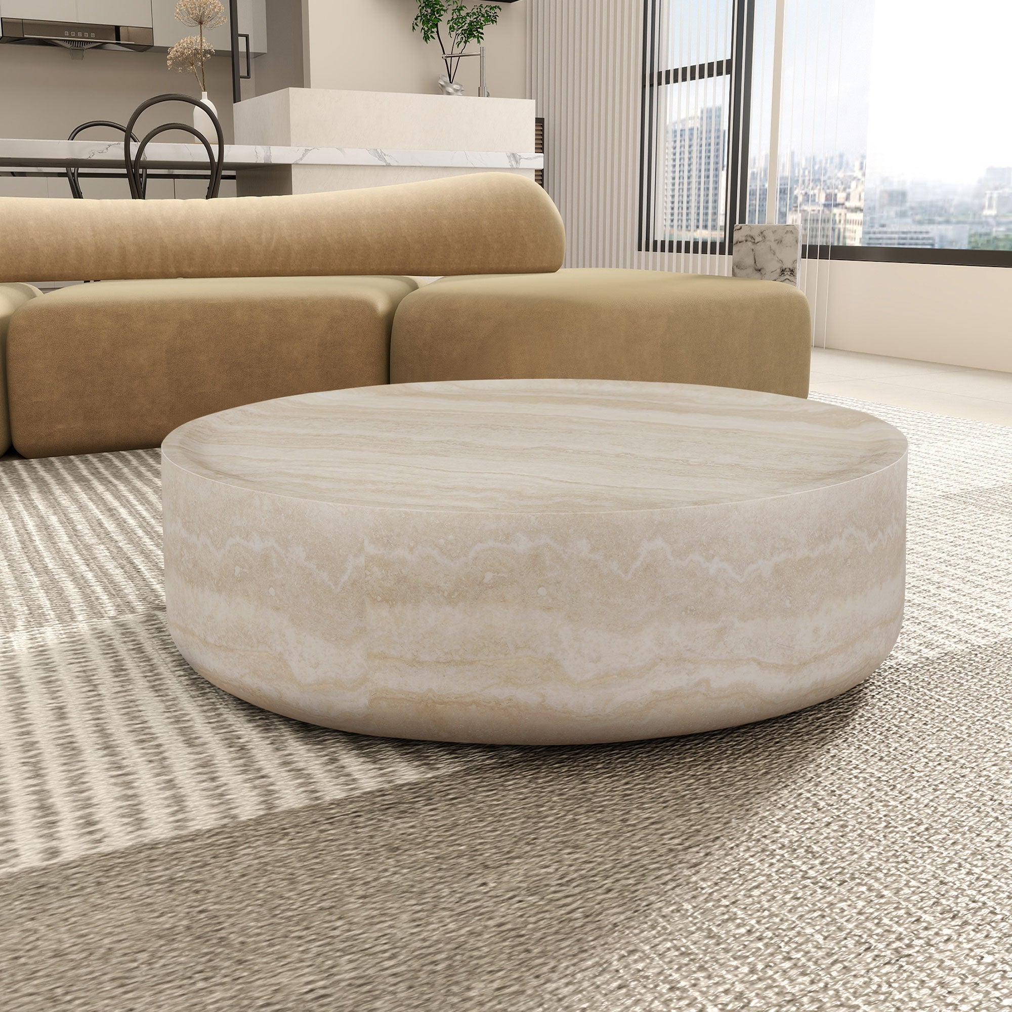 31.49''  Faux MARS Pattern Coffee Tables for Living Room Round Tea table for Living Room, No Need Assembly. - Grand Goldman Shop