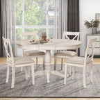 Antique White Modern Dining Table Set for 4 with Round Table and Chairs, Solid Wood & MDF - Grand Goldman Shop