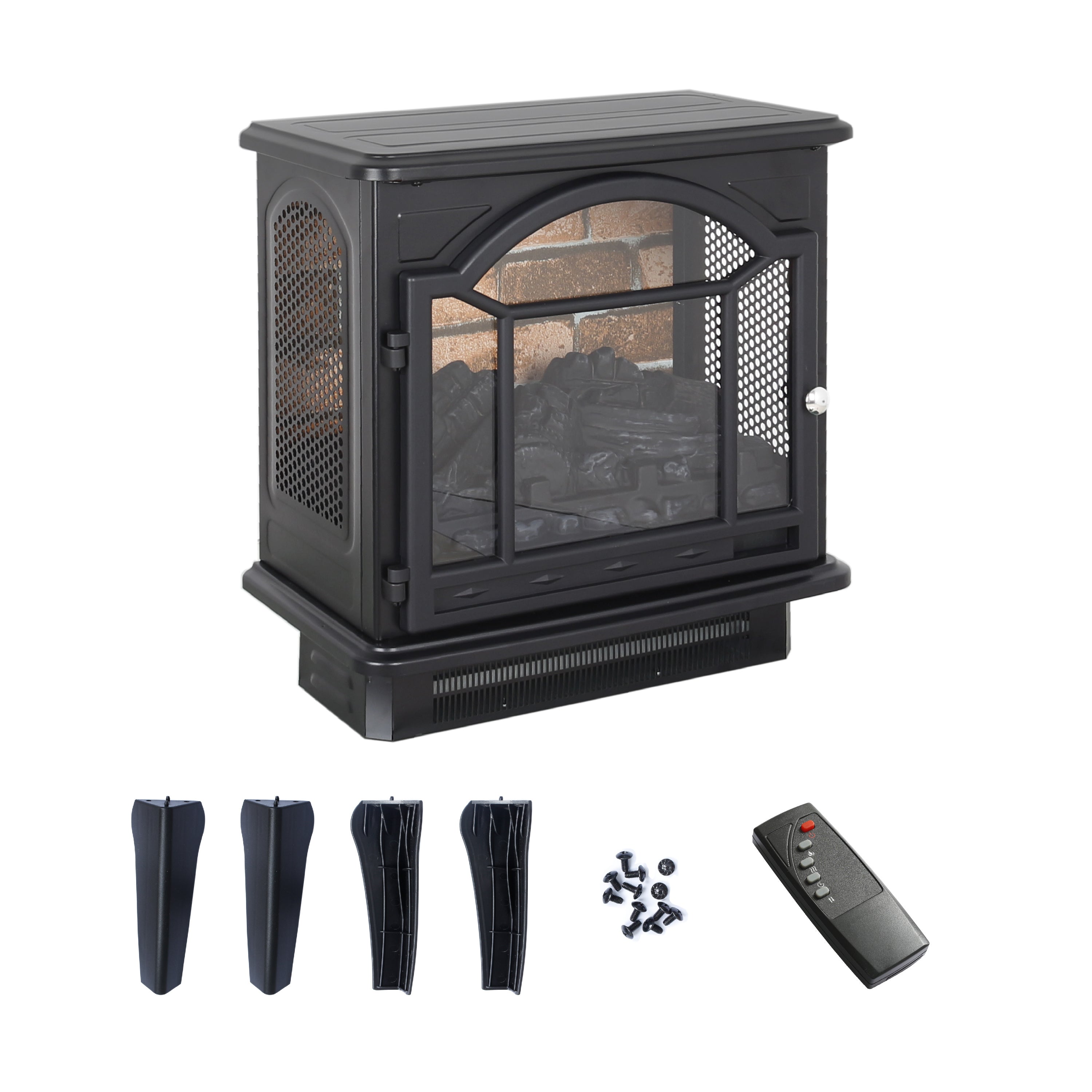 Antique Black 3D Flame Electric Infrared Quartz Fireplace Stove with Remote Control, Tempered Glass and Sheet Metal, 18 Inch - Grand Goldman Shop