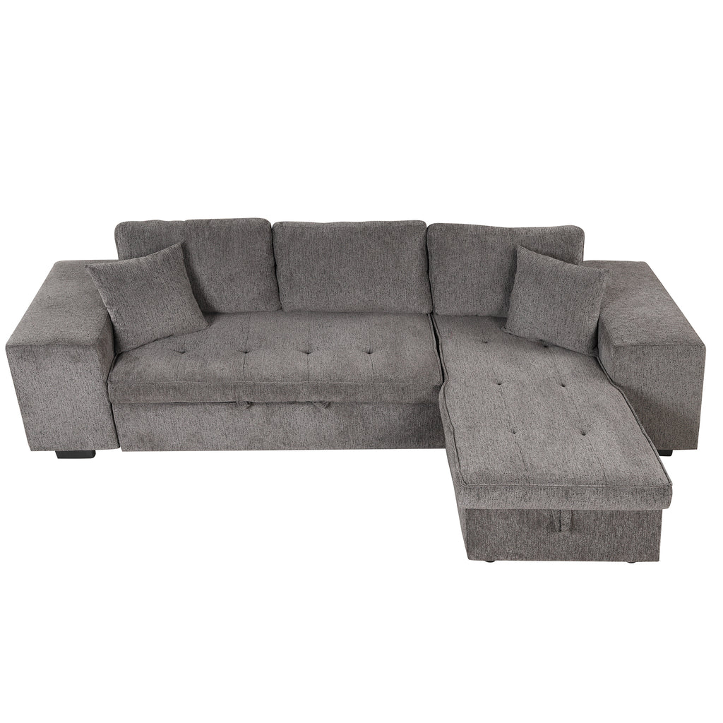 104.5' Modern L-Shape 3 Seat Reversible Sectional Couch, Pull Out Sleeper Sofa with Storage Chaise and 2 Stools for Living Room Furniture Set,Knox Charcoal (old sku:SG000431AAA) - Grand Goldman Shop