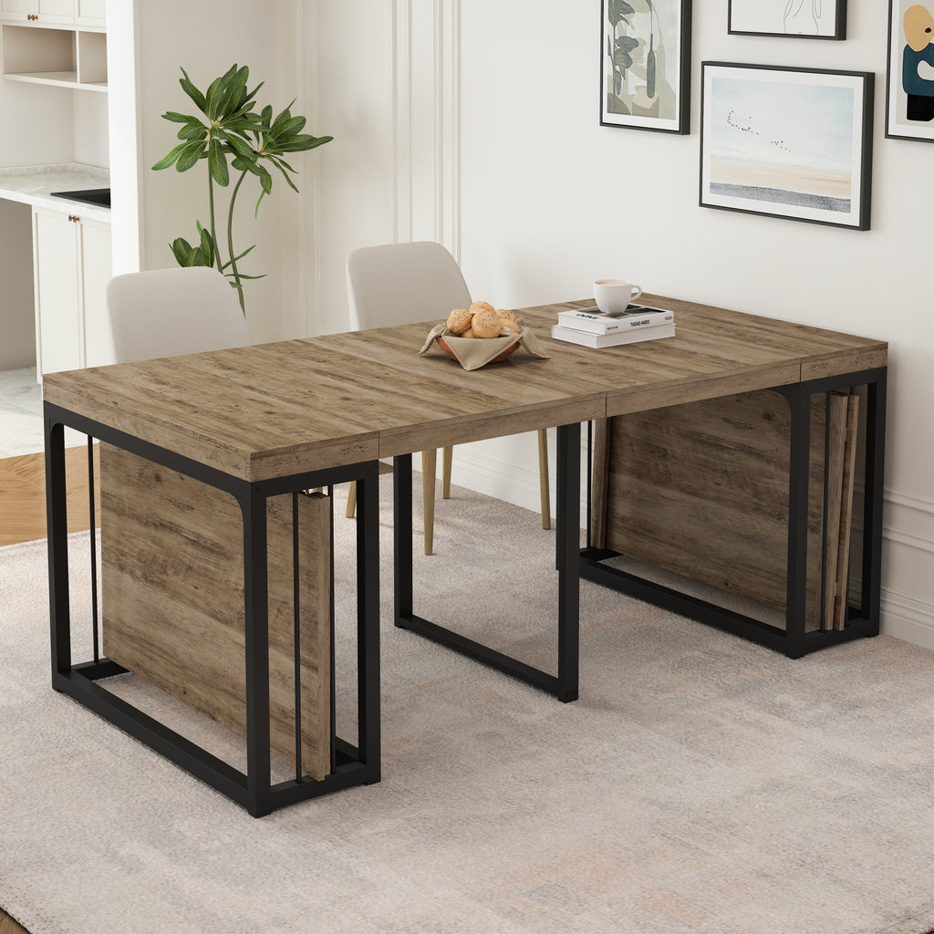 23.62'- 118'Modern Extendable Dining Table,Seats 2-10 People,,Space-Saving Wood Dining Table for Kitchen/Dining Room/Living Room,Perfect for Family Gatherings/Parties(Ancient Wood) - Grand Goldman Shop