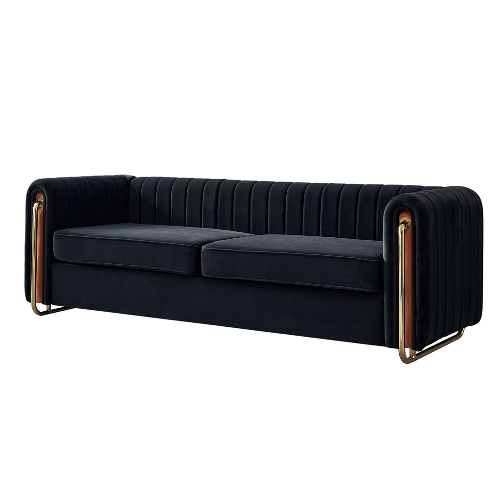 Contemporary Velvet Sofa Couch 84.25''W for Living Room, Black - Grand Goldman Shop