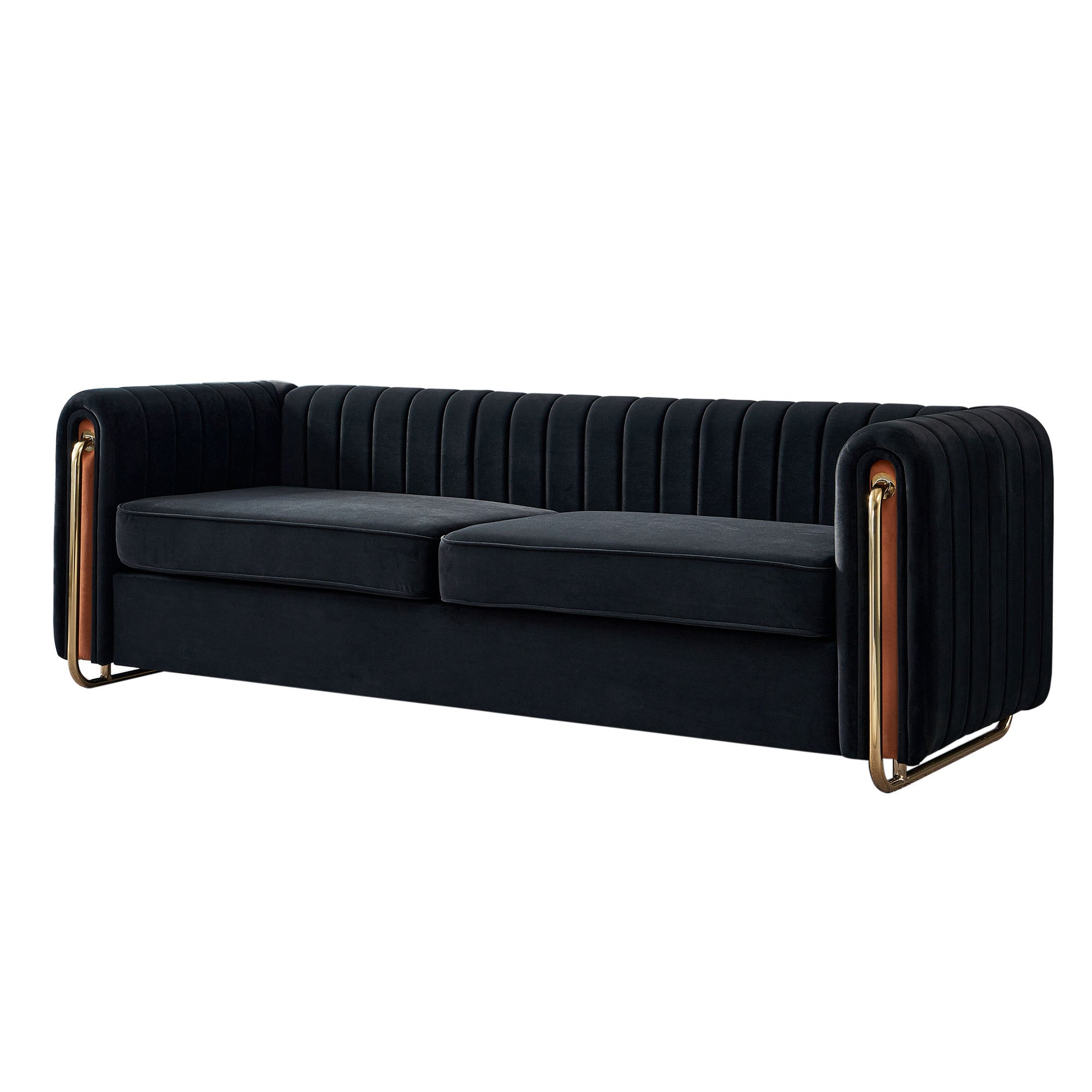 Contemporary Velvet Sofa Couch 84.25''W for Living Room, Black - Grand Goldman Shop