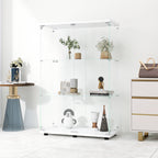 Two-door Glass Display Cabinet 3 Shelves with Door, Floor Standing Curio Bookshelf for Living Room Bedroom Office, 49.3'*31.7
