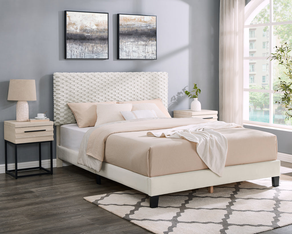 Findlay 3-Piece Bedroom Set, Plush 3D Upholstered Bed with Two Nightstands, Queen - Grand Goldman Shop