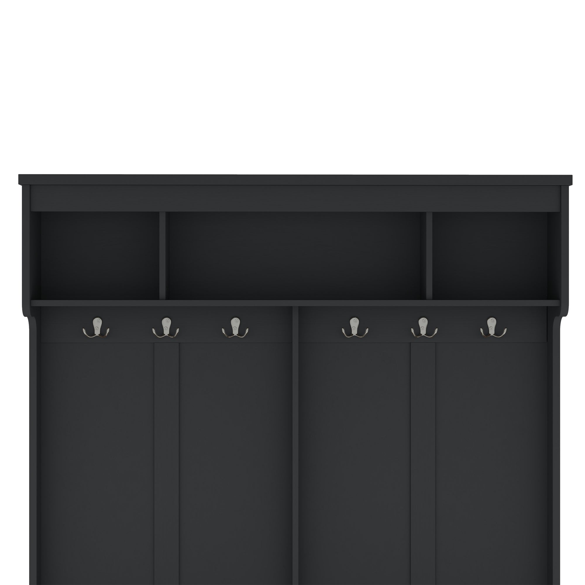 Modern Hallway Hall Tree with Metal Hooks and Storage Space, Multi-Functional Entryway Coat Rack with Shoe Cubbies, Black - Grand Goldman Shop