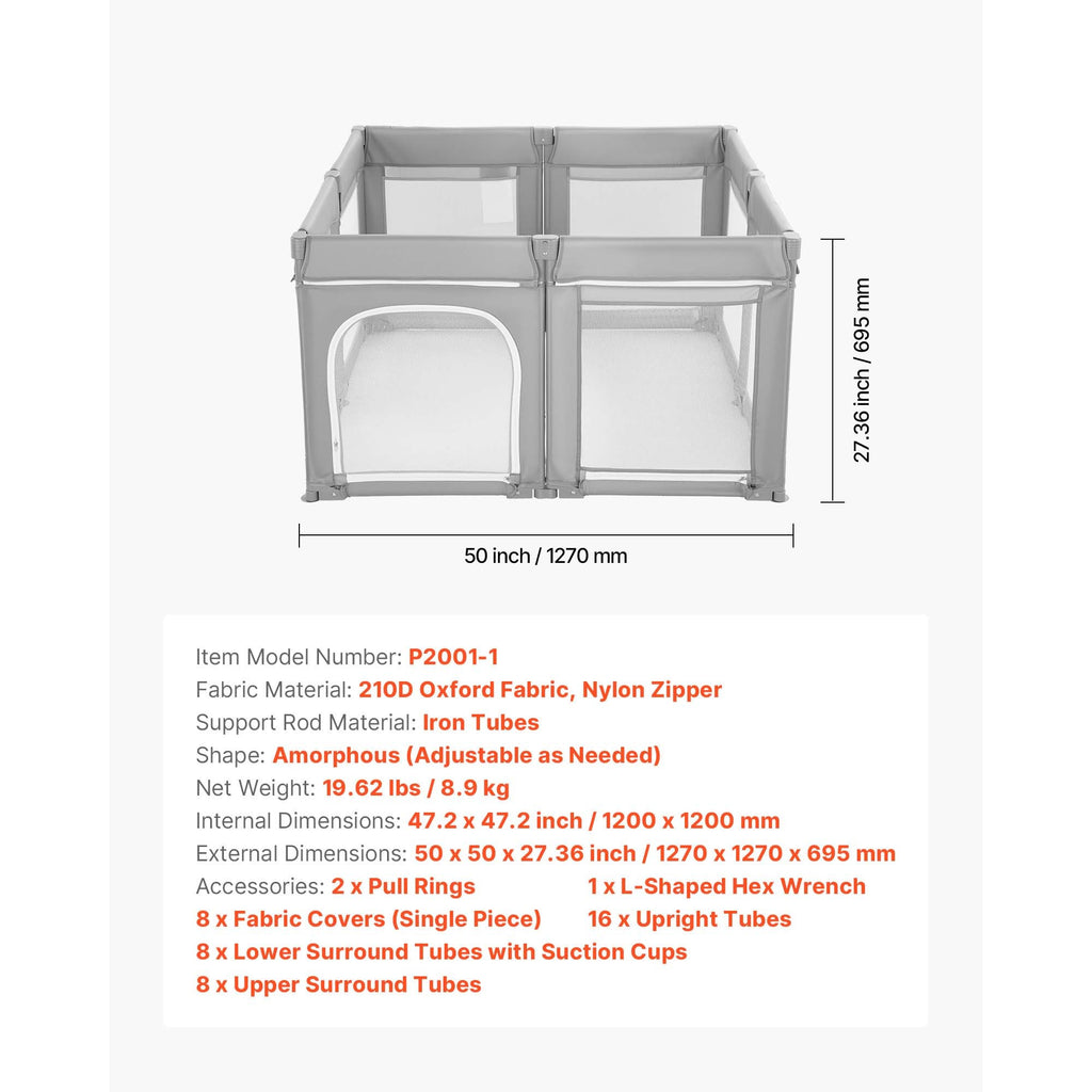 Baby Playpen, 47.2″ x 47.2″ Foldable Toddlers Playpen, Indoor/Outdoor Baby Fence Play Yard with Zippered Door & Soft Breathab