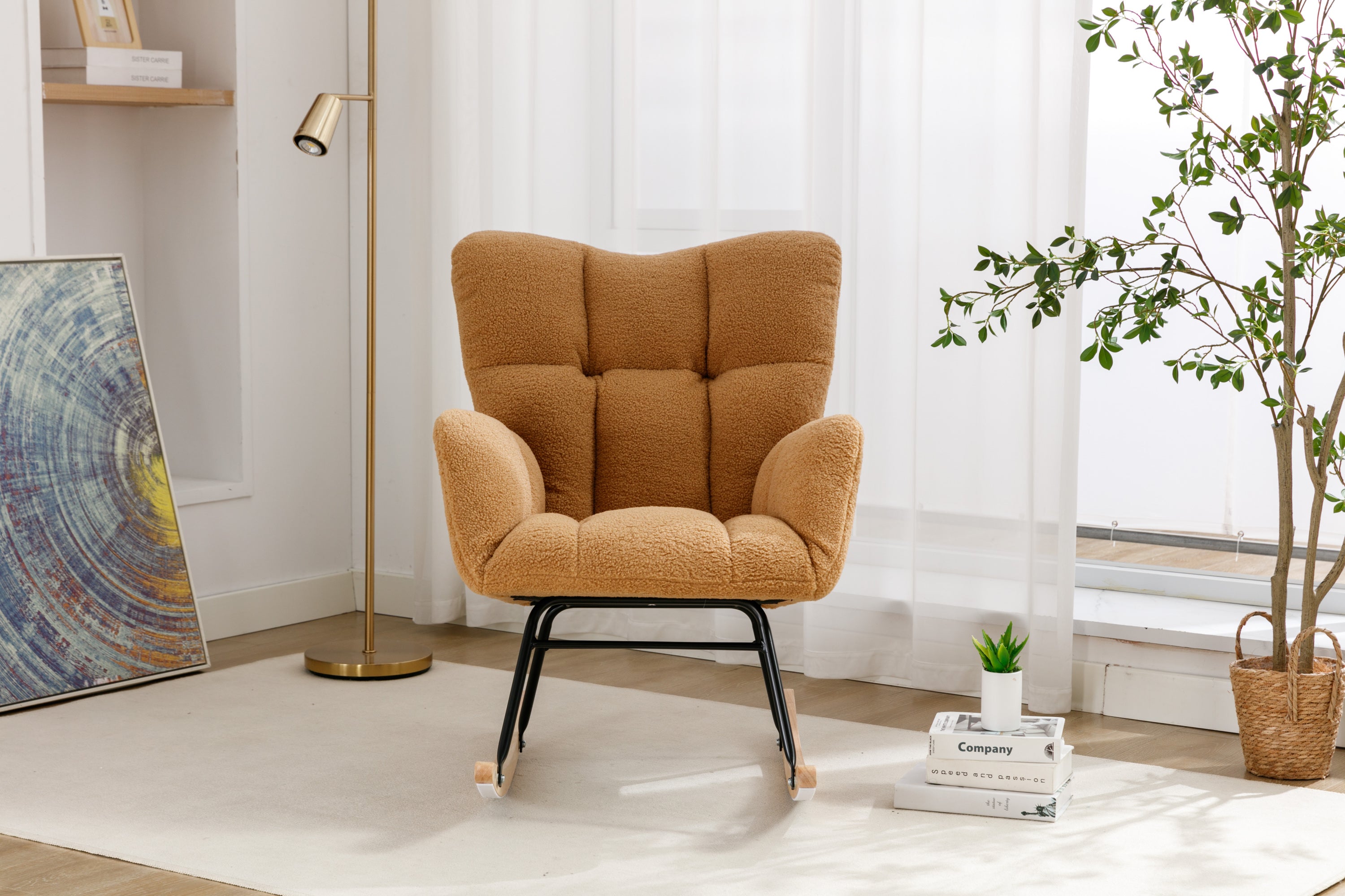 050-Teddy Fabric Rocking Gilder Nursery Chair For Living Room Indoor,Khaki - Grand Goldman Shop