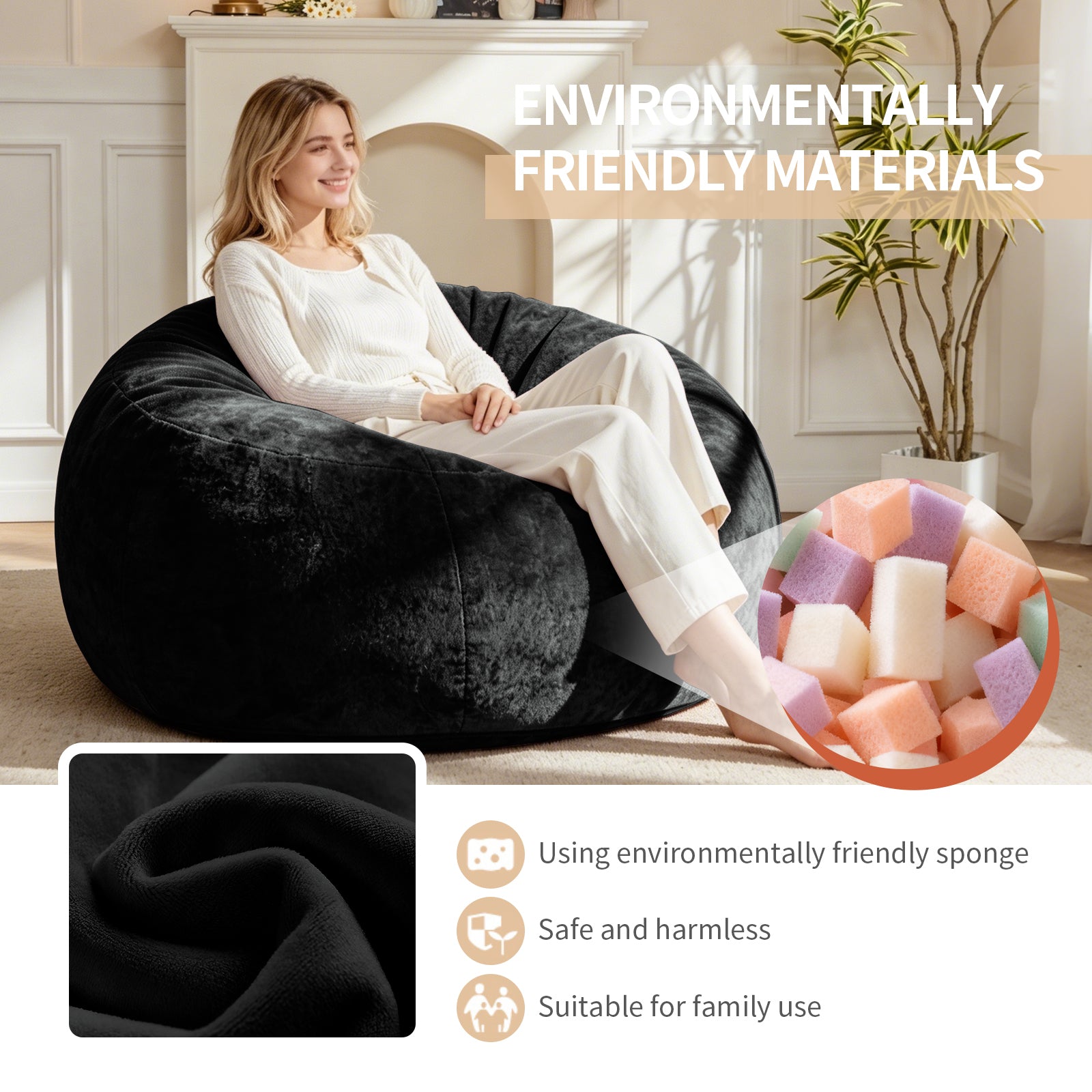4FT bean bag chair, memory foam filling, adult and teen bean bag chair, soft sofa with  flannel cover, round sofa for living room, bedroom, college dorm. - Grand Goldman Shop