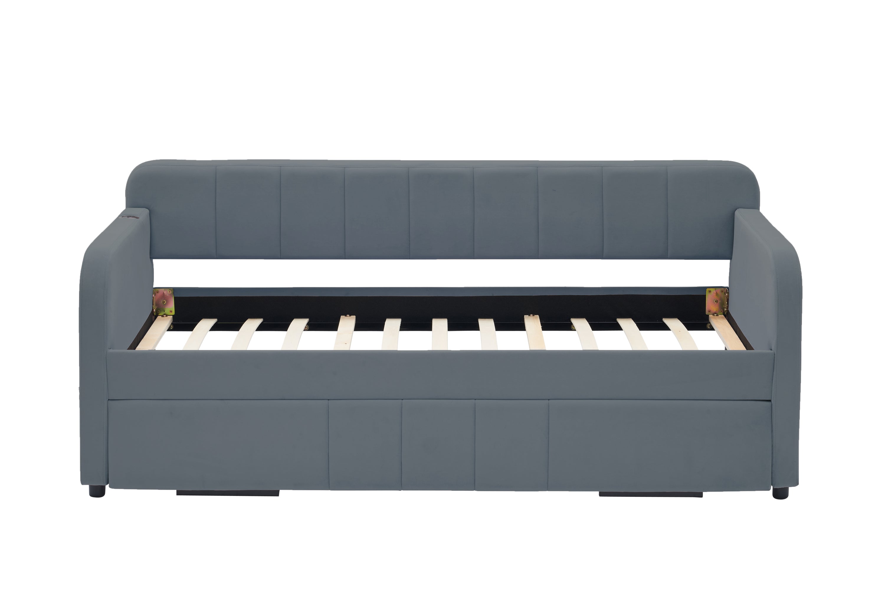 Twin Upholstered Daybed Frame with Trundle, Twin Size Sofa Bed for Bedroom Living Room Guest Room, Wood Slat Support,Grey - Grand Goldman Shop