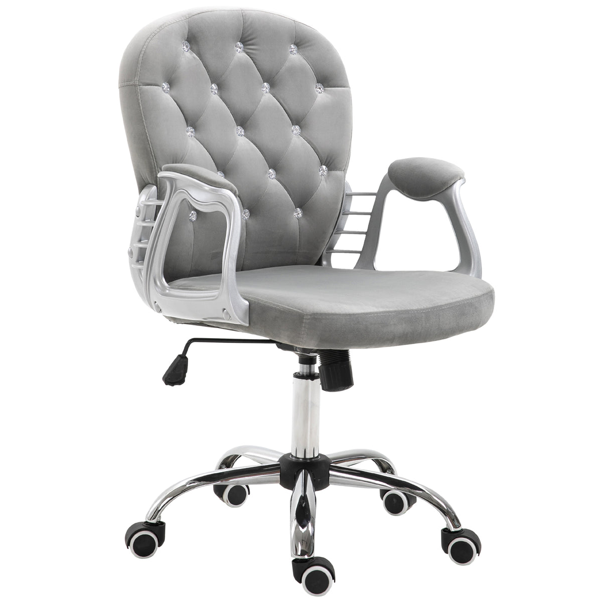 Velvet Home Office Chair, Button Tufted Desk Chair with Padded Armrests, Adjustable Height and Swivel Wheels, Gray | Premium 