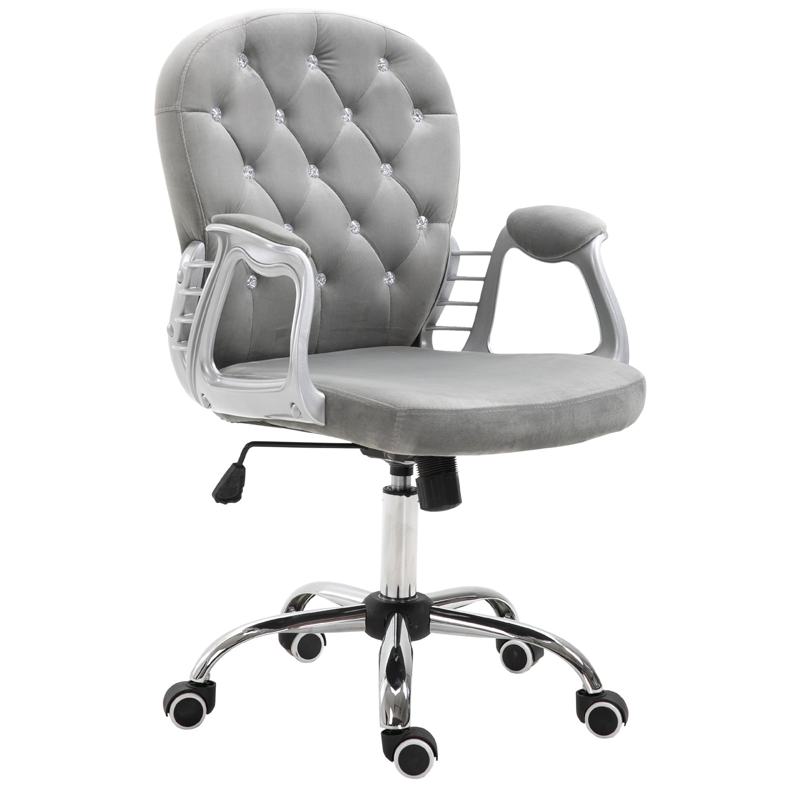 Velvet Home Office Chair, Button Tufted Desk Chair with Padded Armrests, Adjustable Height and Swivel Wheels, Gray | Premium 
