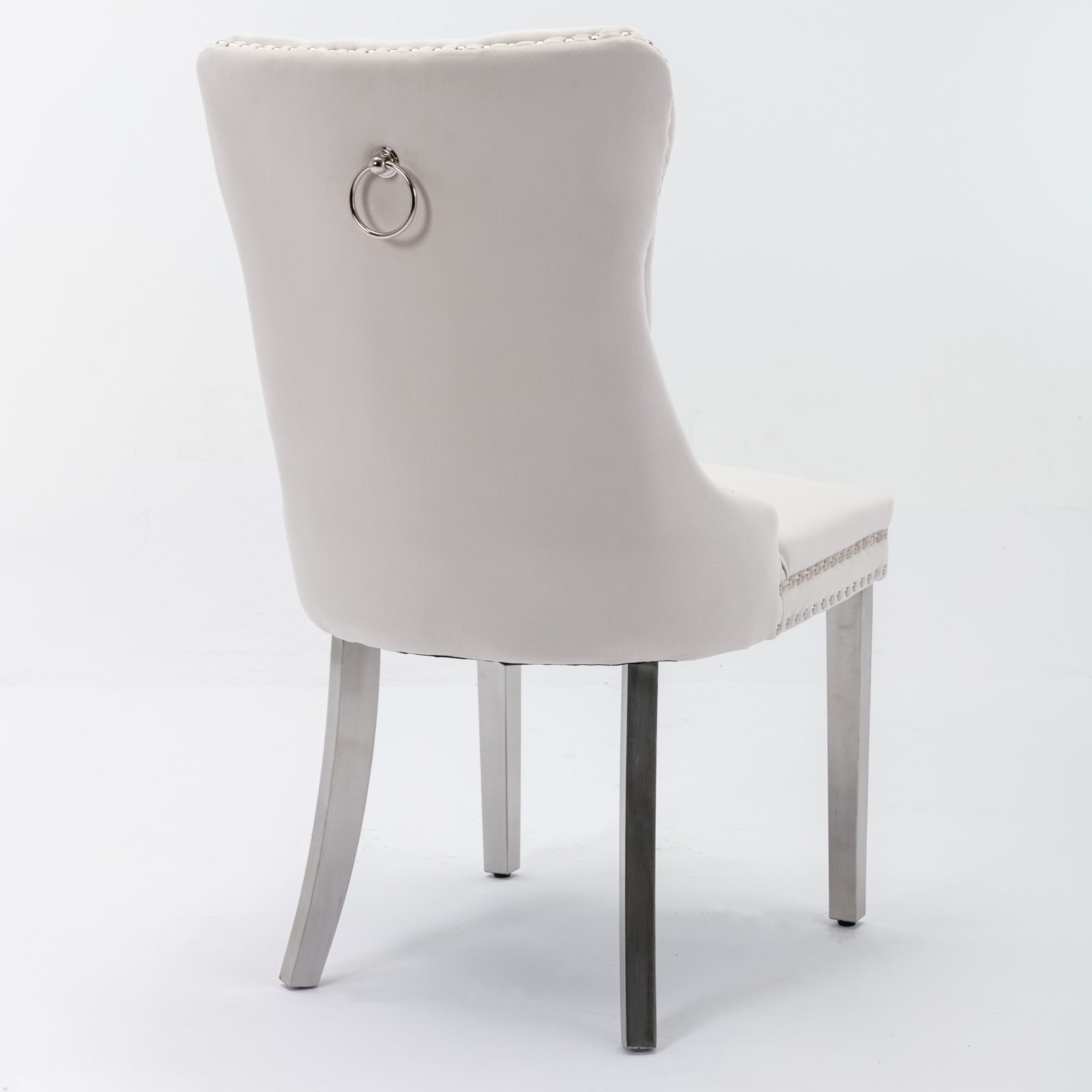 Nikki Collection Modern, High-end Tufted Solid Wood Contemporary Velvet Upholstered Dining Chair with Chrome Stainless Steel Plating Legs,Nailhead Trim,Set of 2，Beige and Chrome, SW1701BG - Grand Goldman Shop