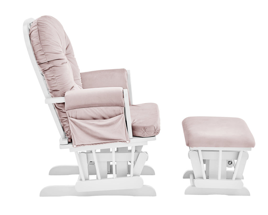 Mason Glider and Ottoman White Wood and Pink Fabric - Grand Goldman