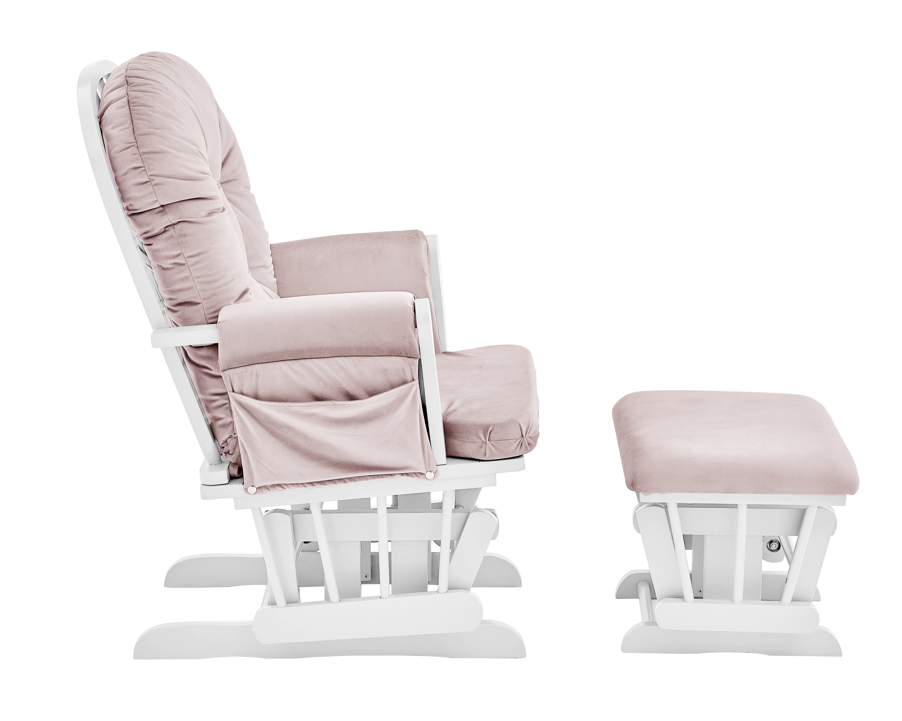 Mason Glider and Ottoman White Wood and Pink Fabric - Grand Goldman