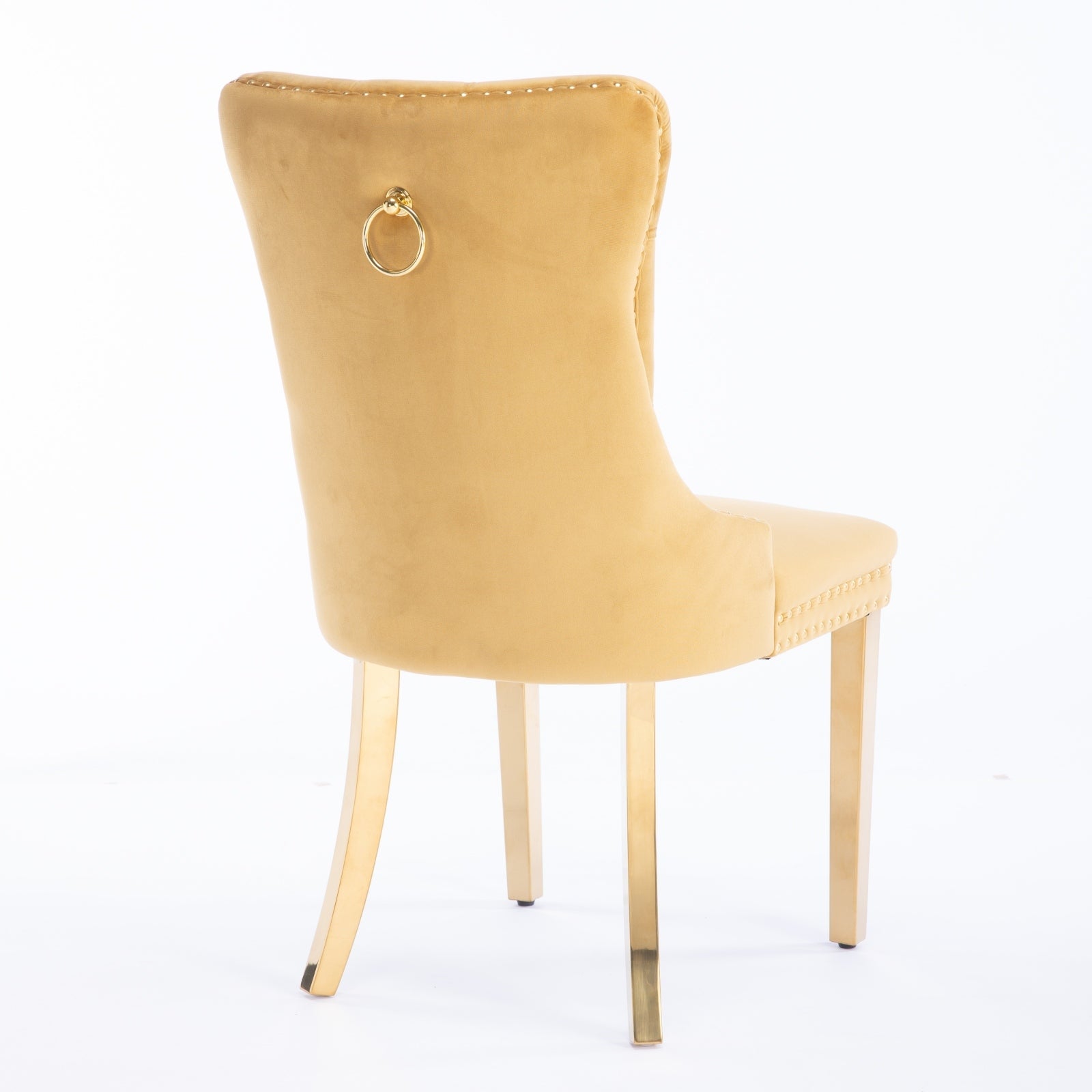 A&A Furniture,Nikki Collection Modern, High-end Tufted Solid Wood Contemporary Velvet Upholstered Dining Chair with Golden Stainless Steel Plating Legs,Nailhead Trim,Set of 2,Gold, SW1601GL - Grand Goldman Shop