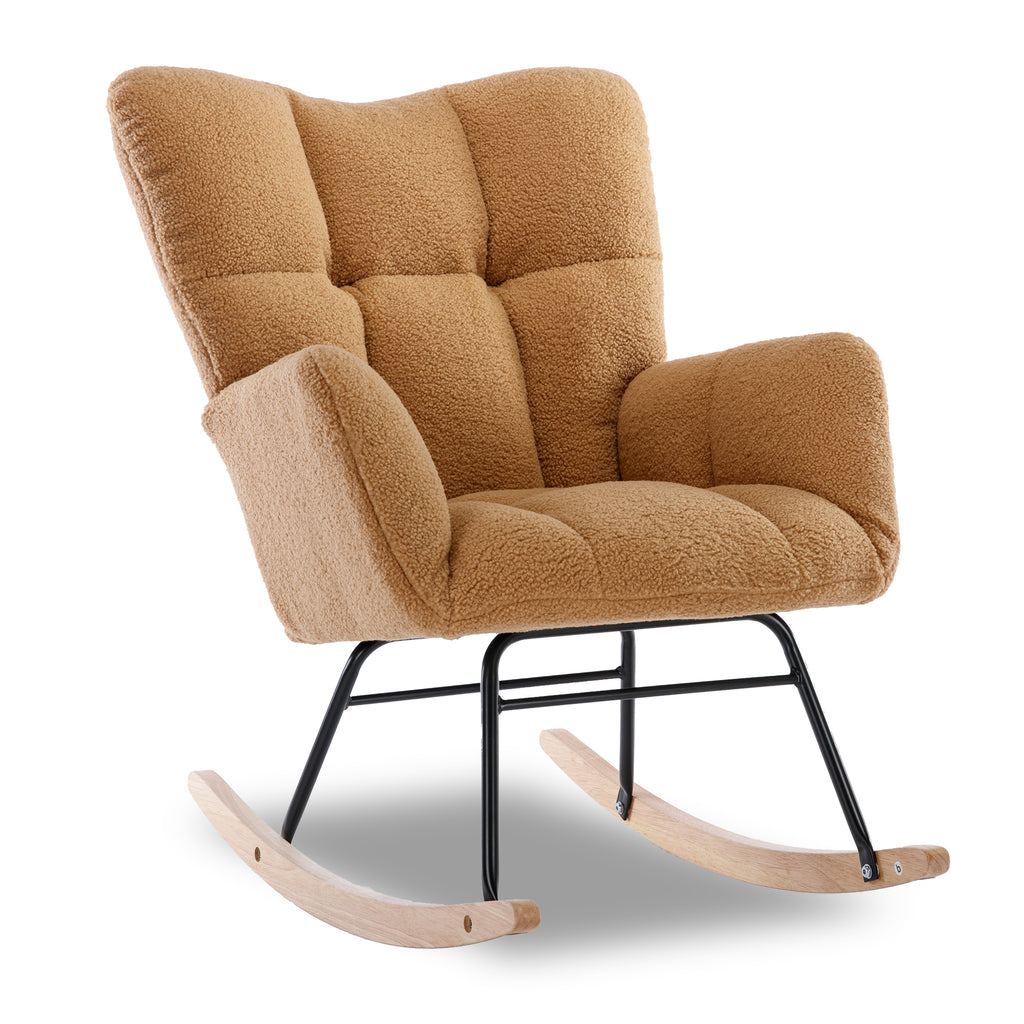 050-Teddy Fabric Rocking Gilder Nursery Chair For Living Room Indoor,Khaki - Grand Goldman Shop