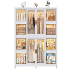 Portable Wardrobe Closet Storage Organizer for Clothes with Magnetic Doors, 12 Cubes & 2 Hanging Rods, White - Grand Goldman Shop