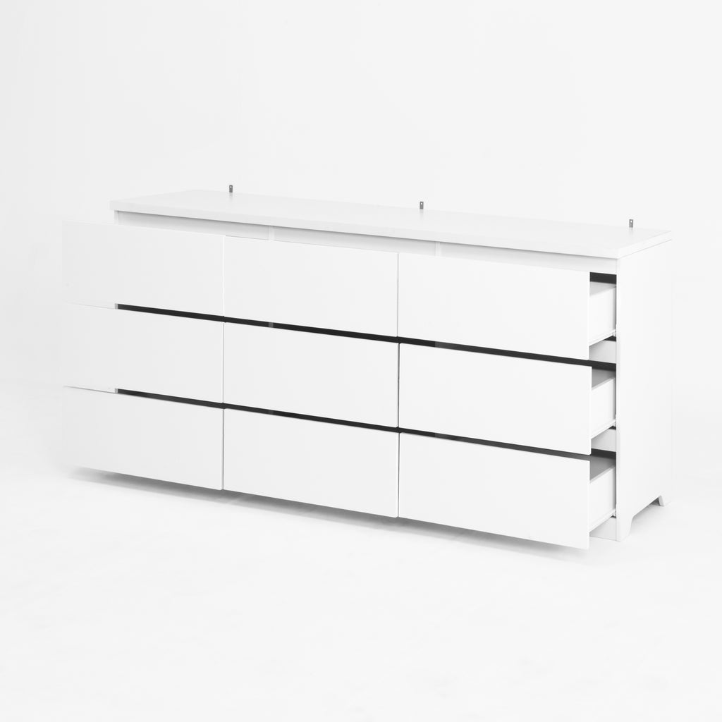 9 Drawer Dresser with No Handle Design, Modern White Matte Wood Dresser for Bedroom, Storage Chest of Drawers for Living Room, Hallway, Entryway - Grand Goldman Shop