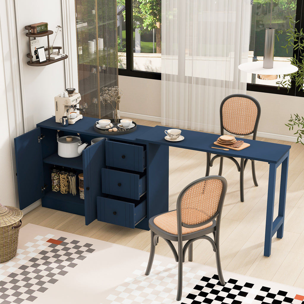 U_STYLE 89.7''Wooden Sideboard with Extendable Table,Multifunctional Storage Cabinet with 2 Doors and 3 Drawers,for Living Room,Study,Foyer and Kitchen - Grand Goldman Shop