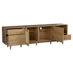 Boho TV Stand for 65 75 85 Inch TV with Real Rattan Doors, Modern Wood Media Console in Natural Finish, 76.6'' L x 15.7'' W x 23.6'' H - Grand Goldman Shop